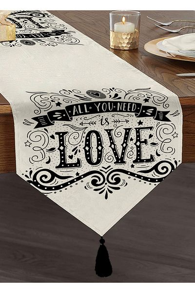 Realhomes Love Printed Digital Tasseled Chenille Triangle Runner
