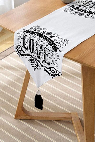 Realhomes Love Printed Digital Tasseled Chenille Triangle Runner