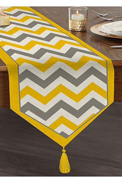 Realhomes أصفر رمادي متعرج منقوشة الرقمية المطبوعة شرابة الشنيل مثلث عداء