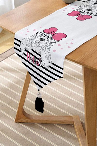 Realhomes Zebra Patterned Digital Printed Decorative Tasseled Chenille Triangle Runner