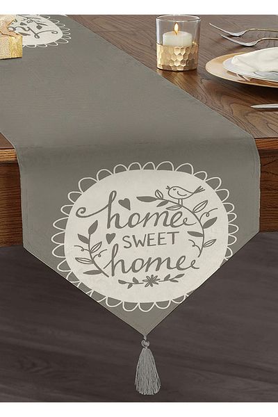 Realhomes Home Sweet Home Ψηφιακή τυπωμένη διακοσμητική φούντα σενίλ Triangle Runner