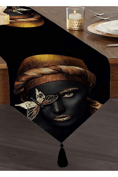 Realhomes Aur Negru Design special pentru femei Decorativ Design special cu ciucuri Chenille Triunghi Runner