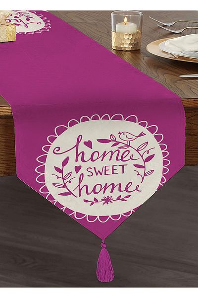 Realhomes Home Sweet Home Ψηφιακή τυπωμένη διακοσμητική φούντα σενίλ Triangle Runner