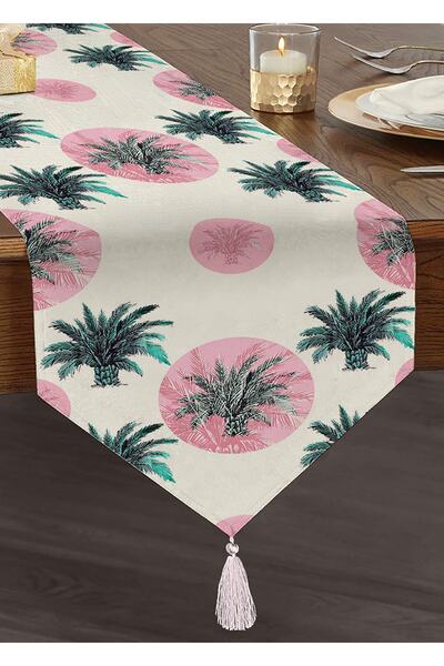 Realhomes Alergăr triunghiular decorativ cu ciucuri cu palmier cu buline