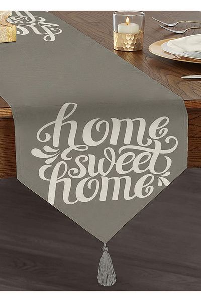 Realhomes Home Sweet Home Ψηφιακή τυπωμένη διακοσμητική φούντα σενίλ Triangle Runner