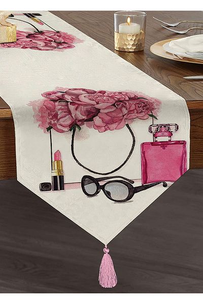 Realhomes Coco Shopping Designed Digital Printed Chenille Triangle Runner με φούντες