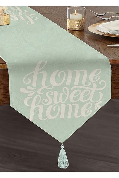 Realhomes Home Sweet Home Digital Printed Chenille Triangle Runner με φούντες