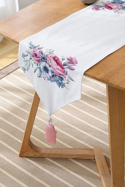 Realhomes Livense Special Design Floral Pattern Ψηφιακή τυπωμένη φούντα σενίλ Τρίγωνο Runner
