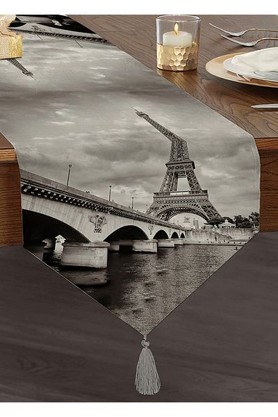 Realhomes Turnul Eiffel cu imprimare digitală decorativă cu smocuri din chenille