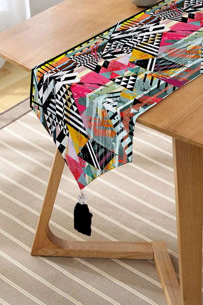 Realhomes Pictură colorată cu model Imprimat digital Modern Chenille Chenille Triunghi Runner