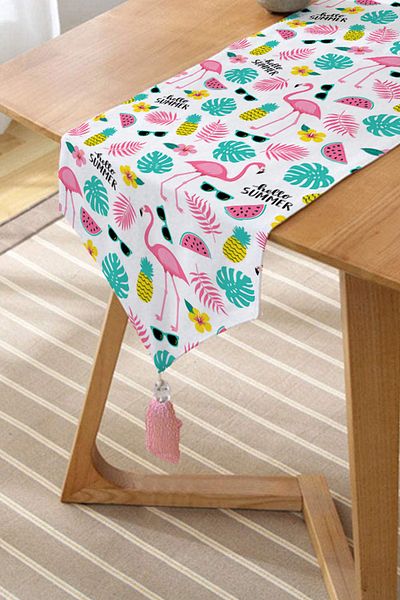 Realhomes Hello Summer Special Design Ψηφιακή τυπωμένη φούντα σενίλ Triangle Runner