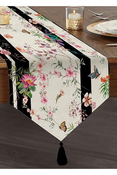Realhomes Mıda Summer Special Series Digital Printed Modern Tasseled Chenille Triangle Runner