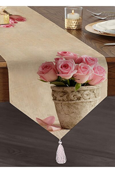 Realhomes Flower Basket Pattern Digital Printed Chenille Triangle Runner with...