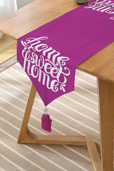 Realhomes Home Sweet Home Ψηφιακή τυπωμένη διακοσμητική φούντα σενίλ Triangle Runner