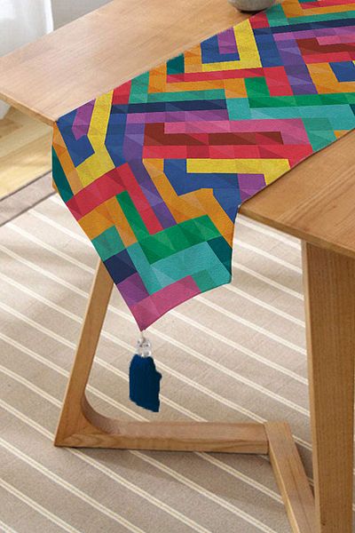 Realhomes Model geometric colorat imprimat digital Design special cu ciucuri Chenille Triunghi Runner