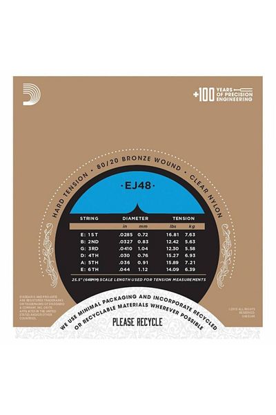 Daddario Χορδή κλασικής κιθάρας D'addario Ej48 Pro-arte Hard Tension