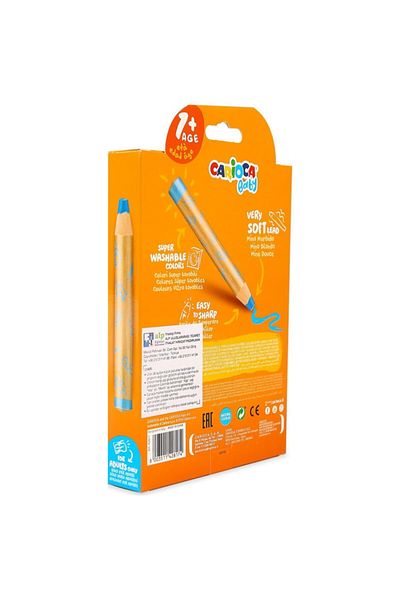 CARIOCA 3 In 1 Jumbo Baby Wooden Body Crayons Pack of 6 (with sharpener as a gift) (Dry Color Watercolor V