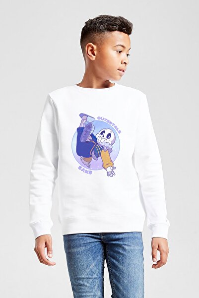 QIVI Hanorac alb cu imprimeu Undertale Sans pentru copii unisex