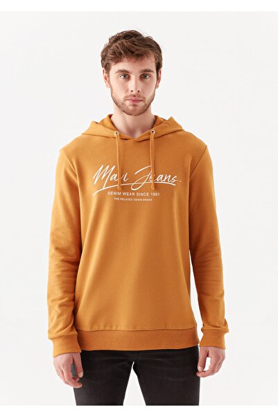 Mavi Erkek Jeans Baskılı Kapüşonlu Hardal Sweatshirt 066522-32959