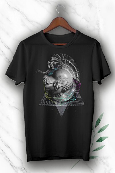 perseusshopping تي شيرت أسود للجنسين - طباعة تمثال محارب الأساطير