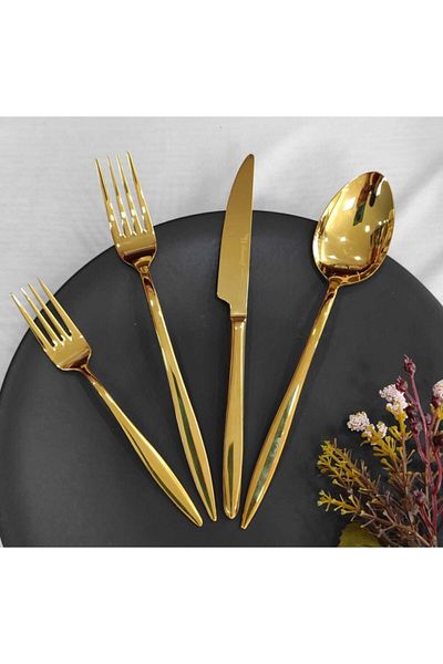 BRONDOFF Gold Titanium Fork Spoon Set 24 Pieces