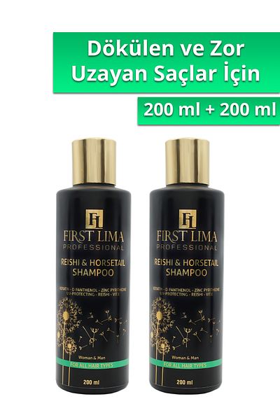 First Lima Professional 2 Pack Reishi & Horsetail Shampoo - Fast Growth, Anti-Spill, 2 Pieces 200 ml