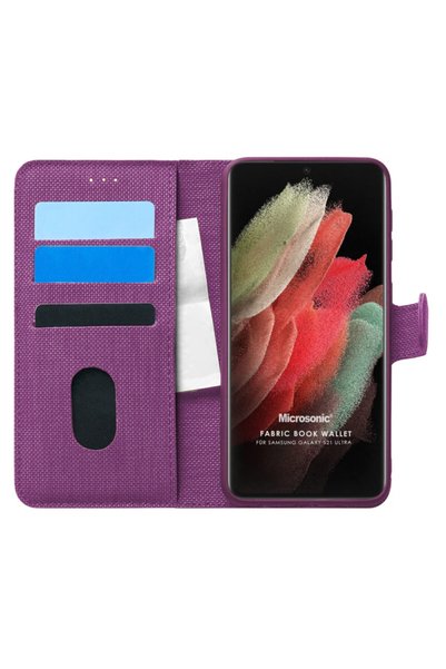 Microsonic Samsung Galaxy S21 Ultra Kılıf Fabric Book Wallet Mor Uyumlu
