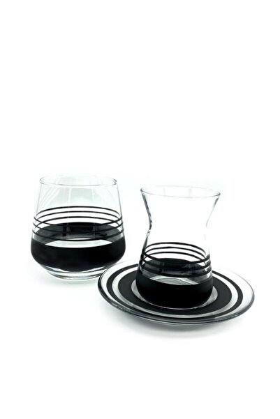 ÖzcamKristal Siyah Çay Takımı 18 Parça 6 Kişilik