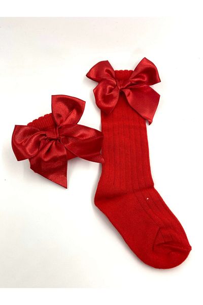 Burcu Atölye Baby Girl Red Bow Knee Socks