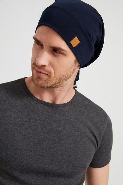 Butikgiz Men's Navy Blue, Special Design 4 Season Hat with Rope Detail, Beret Buff - Ultra Soft Natural Combed Cotton Fabric