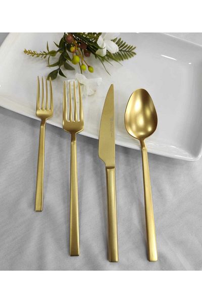 BRONDOFF Gold Matte Titanium Fork Spoon Set 24 Pieces