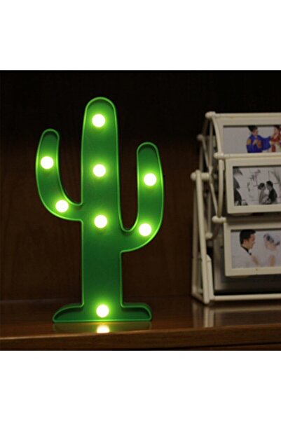 Adil Baba Sevimli Kaktüs Dekoratif Pilli Led Işıklı Masa Gece Lambası 25x14x3 Cm
