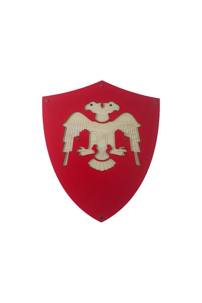 Ahtek Wooden Toy Gun Set of 2, Double Headed Seljuk Shield and Sword Red