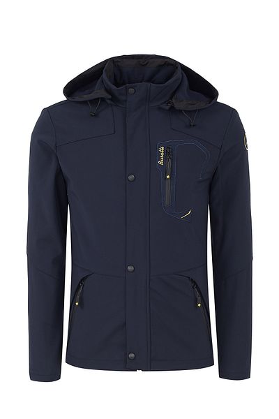 Buratti Men's Softshell Coat - Detachable Hood, Water Resistant, 497Luis