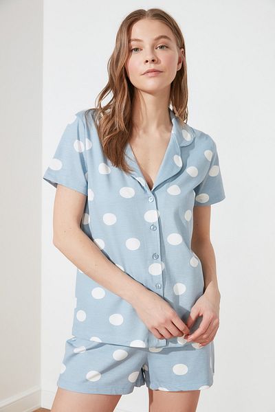 Trendyol Collection Синій піжамний комплект Orme в горошок 100 бавовна THMSS20PT0077