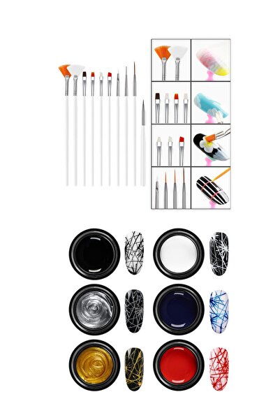 alaraycosmetics Nail Art Spider Jel 6 Adet Çizim Jel Set+15 Adet Nail Art Fırça (alara'nın Koleksiyonu)