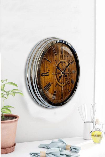 Kasva Concept Gift 40 cm Chrome Metal Rudder Wall Clock