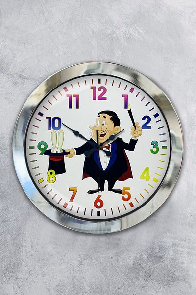 Kasva Concept Gift 36 cm Chrome Metal Wizard Wall Clock