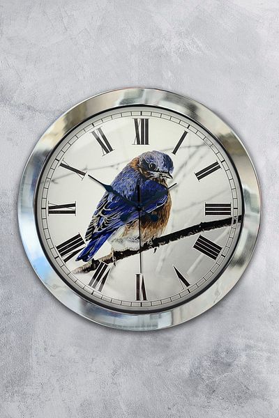 Kasva Concept Gift 36 cm Chrome Metal Bird Wall Clock