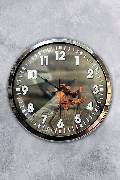 Kasva Concept 40 cm Chrome Metal Leaf Wall Clock Gift