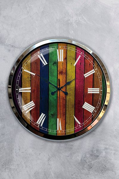 Kasva Concept 40 cm Chrome Metal Color World Wall Clock