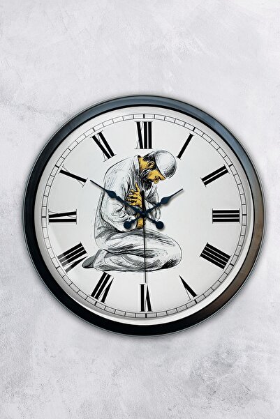 AİB STORE هدية ساعة حائط عبادة معدنية سوداء مقاس 40 سم