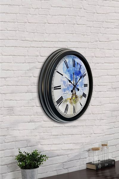 Kasva Concept Ceas de perete Turnul Eiffel din metal negru de 40 cm