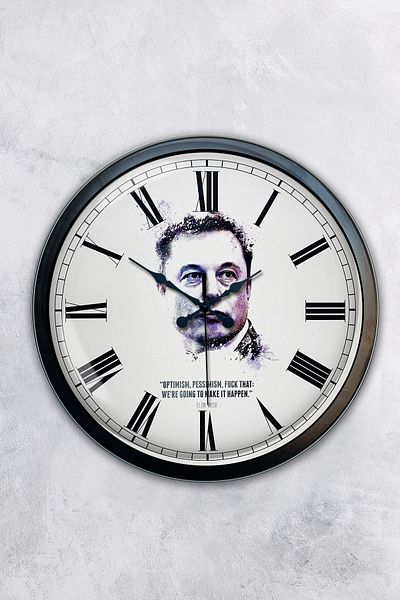 Kasva Concept 40 cm Black Metal Elon Musk Wall Clock