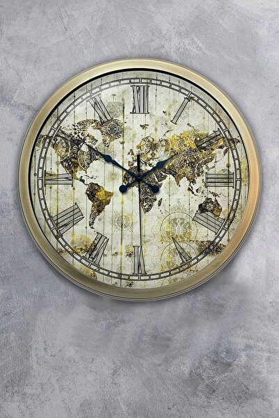 Kasva Concept هدية ساعة حائط بخريطة معدنية عتيقة مقاس 40 سم