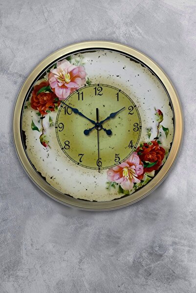 Kasva Concept هدية ساعة حائط على شكل زهور معدنية عتيقة مقاس 40 سم
