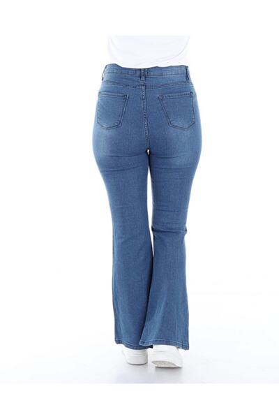 SEMBOL TEKSTİL Kadın Koyu Mavi İspanyol Paça Kot Pantolon