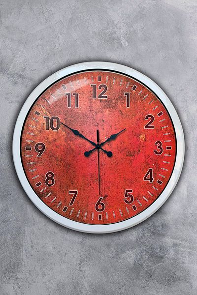 Kasva Concept 40 cm White Metal Retro Red Wall Clock