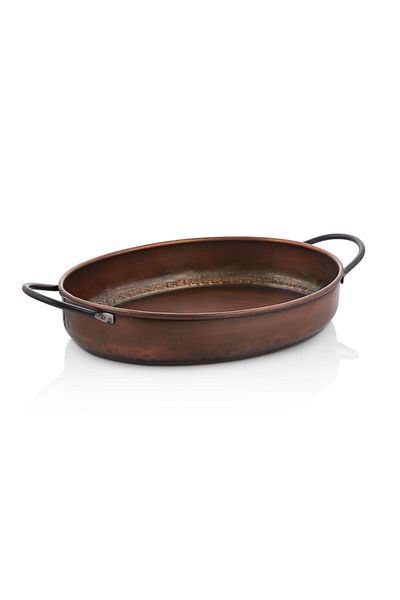 LUCKYHOMES 2-Piece Vintage Stainless Oval Copper Tray - Stitched Antique