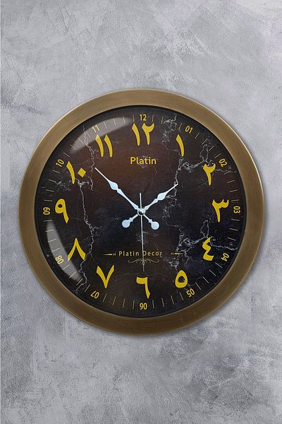 Kasva Concept Gift 36 cm Antique Metal Marble Pattern Arabic Wall Clock